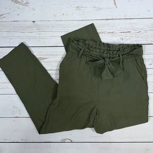 Zara Green Paper Bag Waist Belted Pants, Sz S